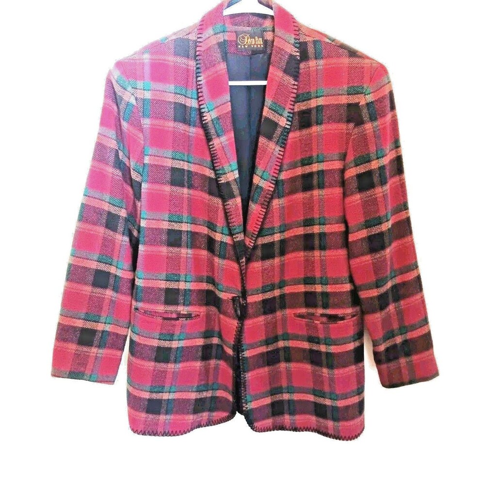 Vtg 90s David Paul NY  Plaid Blazer Jacket Size M Made in USA Toggle Closure